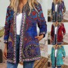 Vintage Women Print Cardigan Long Sleeve Pocket Loose Casual Jacket Coat Outerwear