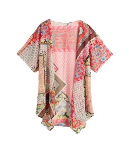 Vintage Geometry Print Half Bat Sleeve Sheer Chiffon Kimono for Women