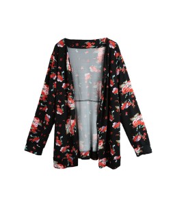 New Vintage Women Kimono Cardigan Floral Print Long Sleeve Loose Outerwear Coat Tops Black/Dark Green/Royal Blue