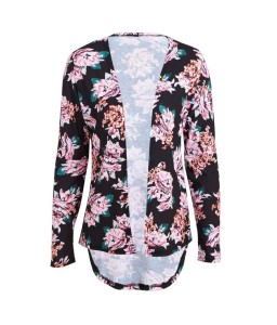 Fashion Women Cardigan Floral Print Long Sleeve All-match Casual Slim Thin Outwear Kimono Black/Grey/White