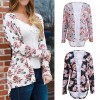 Fashion Women Cardigan Floral Print Long Sleeve All-match Casual Slim Thin Outwear Kimono Black/Grey/White