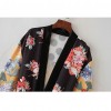 Women Flower Print Kimono Shirt Bandage Cardigan Blouse Top Cover Up Boho Long Loose Beach Robe with Sash Yellow