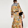 Women Flower Print Kimono Shirt Bandage Cardigan Blouse Top Cover Up Boho Long Loose Beach Robe with Sash Yellow