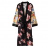 Women Flower Print Kimono Shirt Bandage Cardigan Blouse Top Cover Up Boho Long Loose Beach Robe with Sash Yellow