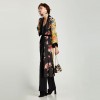 Women Flower Print Kimono Shirt Bandage Cardigan Blouse Top Cover Up Boho Long Loose Beach Robe with Sash Yellow