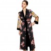 Women Flower Print Kimono Shirt Bandage Cardigan Blouse Top Cover Up Boho Long Loose Beach Robe with Sash Yellow