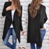 Women Waffle Knitted Cardigan Coat Open Front Turn-down Collar Bertha Loose Long Outwear