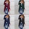 Women Waffle Knitted Cardigan Coat Open Front Turn-down Collar Bertha Loose Long Outwear