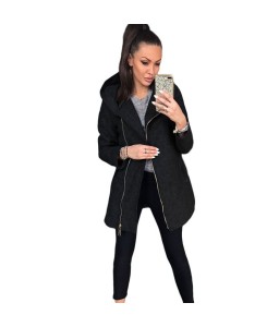 Women Casual Hoodie Long Sweatshirt Coat Pockets Zip Up Outerwear Hooded Jacket Black/Grey/Red