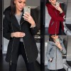 Women Casual Hoodie Long Sweatshirt Coat Pockets Zip Up Outerwear Hooded Jacket Black/Grey/Red