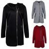 Women Casual Hoodie Long Sweatshirt Coat Pockets Zip Up Outerwear Hooded Jacket Black/Grey/Red