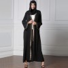 Vintage Women Arabia Middle East Long Muslim Trench Coat Plus Size Retro Spliced Long Sleeve Maxi Robe Black