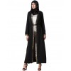 Vintage Women Arabia Middle East Long Muslim Trench Coat Plus Size Retro Spliced Long Sleeve Maxi Robe Black