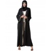 Vintage Women Arabia Middle East Long Muslim Trench Coat Plus Size Retro Spliced Long Sleeve Maxi Robe Black