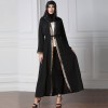 Vintage Women Arabia Middle East Long Muslim Trench Coat Plus Size Retro Spliced Long Sleeve Maxi Robe Black