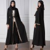 Vintage Women Arabia Middle East Long Muslim Trench Coat Plus Size Retro Spliced Long Sleeve Maxi Robe Black