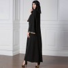 Vintage Women Arabia Middle East Long Muslim Trench Coat Plus Size Retro Spliced Long Sleeve Maxi Robe Black