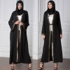 Vintage Women Arabia Middle East Long Muslim Trench Coat Plus Size Retro Spliced Long Sleeve Maxi Robe Black