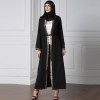 Vintage Women Arabia Middle East Long Muslim Trench Coat Plus Size Retro Spliced Long Sleeve Maxi Robe Black