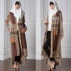 Women Muslim Cardigan Geometric Print Split High-Low Hem Long Sleeve Islamic Abaya Maxi Dress Outwear