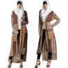 Women Muslim Cardigan Geometric Print Split High-Low Hem Long Sleeve Islamic Abaya Maxi Dress Outwear