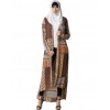 Women Muslim Cardigan Geometric Print Split High-Low Hem Long Sleeve Islamic Abaya Maxi Dress Outwear