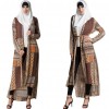 Women Muslim Cardigan Geometric Print Split High-Low Hem Long Sleeve Islamic Abaya Maxi Dress Outwear