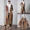 Women Muslim Cardigan Geometric Print Split High-Low Hem Long Sleeve Islamic Abaya Maxi Dress Outwear