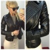 Fashion Women Autumn PU Leather Jacket Rivet Motorcycle Biker Zip Coat Faux Leather Street Jaqueta Outerwear