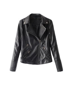 Fashion Women Autumn PU Leather Jacket Rivet Motorcycle Biker Zip Coat Faux Leather Street Jaqueta Outerwear