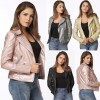 Fashion Women Autumn PU Leather Jacket Rivet Motorcycle Biker Zip Coat Faux Leather Street Jaqueta Outerwear