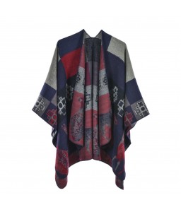 Shawl Wraps for Women Cute Deer Geometrical Pattern Open Front Poncho Cape Long Cardigan Sweater