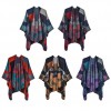 Shawl Wraps for Women Cute Deer Geometrical Pattern Open Front Poncho Cape Long Cardigan Sweater