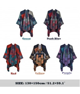 Shawl Wraps for Women Cute Deer Geometrical Pattern Open Front Poncho Cape Long Cardigan Sweater