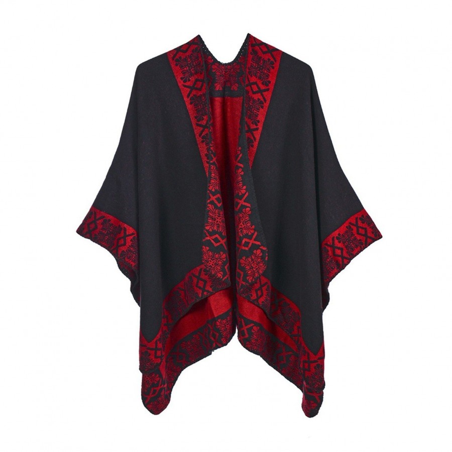 Women Poncho Scarf Reversible Cardigan Vintage Splicing Warm Cape Shawl Scarves Pashmina