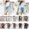 Women Loose Chiffon Kimono Floral Print Half Sleeve Open Front Tassels Cardigan Summer Beach Boho Bikini Cover Up