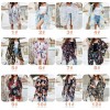 Women Loose Chiffon Kimono Floral Print Half Sleeve Open Front Tassels Cardigan Summer Beach Boho Bikini Cover Up