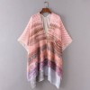 New Women Chiffon Loose Cardigan Gradient Front Floral Print 3/4 Sleeves Beach Thin Casual Outerwear Pink