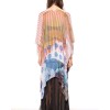 New Women Chiffon Loose Cardigan Gradient Front Floral Print 3/4 Sleeves Beach Thin Casual Outerwear Pink