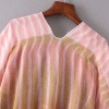 New Women Chiffon Loose Cardigan Gradient Front Floral Print 3/4 Sleeves Beach Thin Casual Outerwear Pink