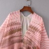 New Women Chiffon Loose Cardigan Gradient Front Floral Print 3/4 Sleeves Beach Thin Casual Outerwear Pink