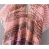 New Women Chiffon Loose Cardigan Gradient Front Floral Print 3/4 Sleeves Beach Thin Casual Outerwear Pink