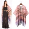 New Women Chiffon Loose Cardigan Gradient Front Floral Print 3/4 Sleeves Beach Thin Casual Outerwear Pink