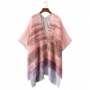 New Women Chiffon Loose Cardigan Gradient Front Floral Print 3/4 Sleeves Beach Thin Casual Outerwear Pink