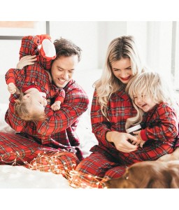 Family Mom Women Two-Piece Set Plaid Pajama Sleepwear Long Sleeves Button Casual House Wear Top Pants