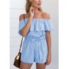 Striped Off the Shoulder Ruffle Slash Neck High Waist Belt Playsuit