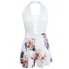 Women Floral Halter Jumpsuit Strappy Hollow Out  Summer Outfit Beach Short Playsuit