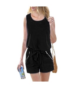 Sexy Women Playsuit Elegant Short Jumpsuit Romper Casual Button Solid Overalls One Piece Bodysuit with Self-tie