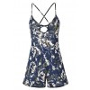 Women Spaghetti Strap Playsuit Floral Print Cross Strap Beach Plunge Jumpsuit Romper