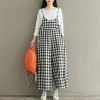 Women Loose Wide Legs Jumpsuit Plaid Spaghetti Straps Casual Playsuit Rompers Oversized Overalls